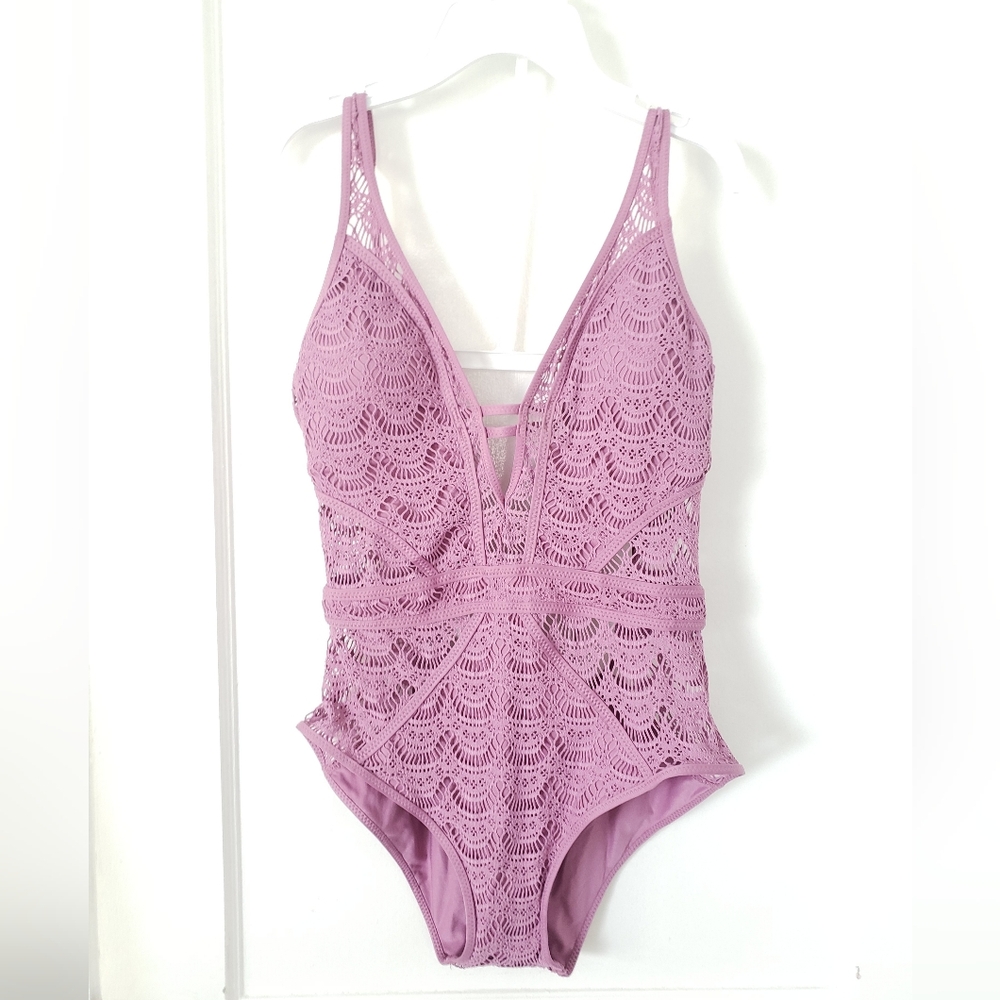 BECCA Cream Lace Trim One Piece